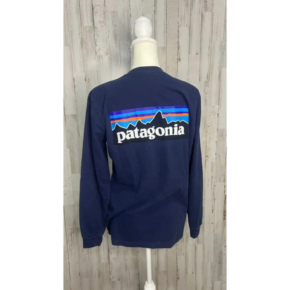Patagonia Men's Long Sleeve Graphic Tee Blue Size Small Crew Neck - Picture 4 of 6